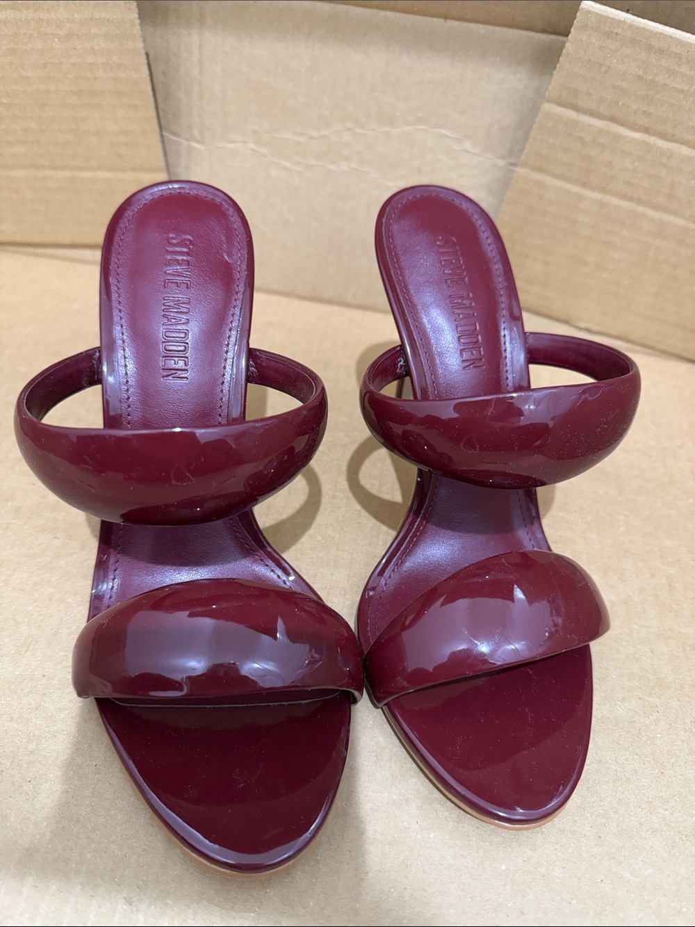 Steve Madden Burgundy Patent Double-Strap Heeled Sandals